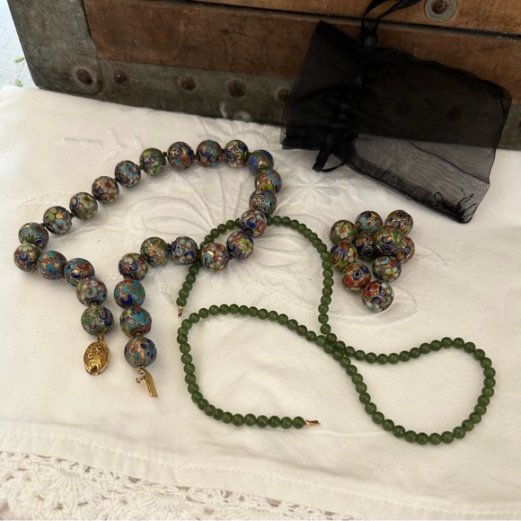 Antique Cloisonné and Jade Necklaces - Picture 3 of 11